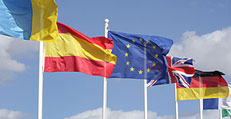 Foto von im Wind wehenden Flaggen verschiedener Nationen. Foto: gradt (fotolia).